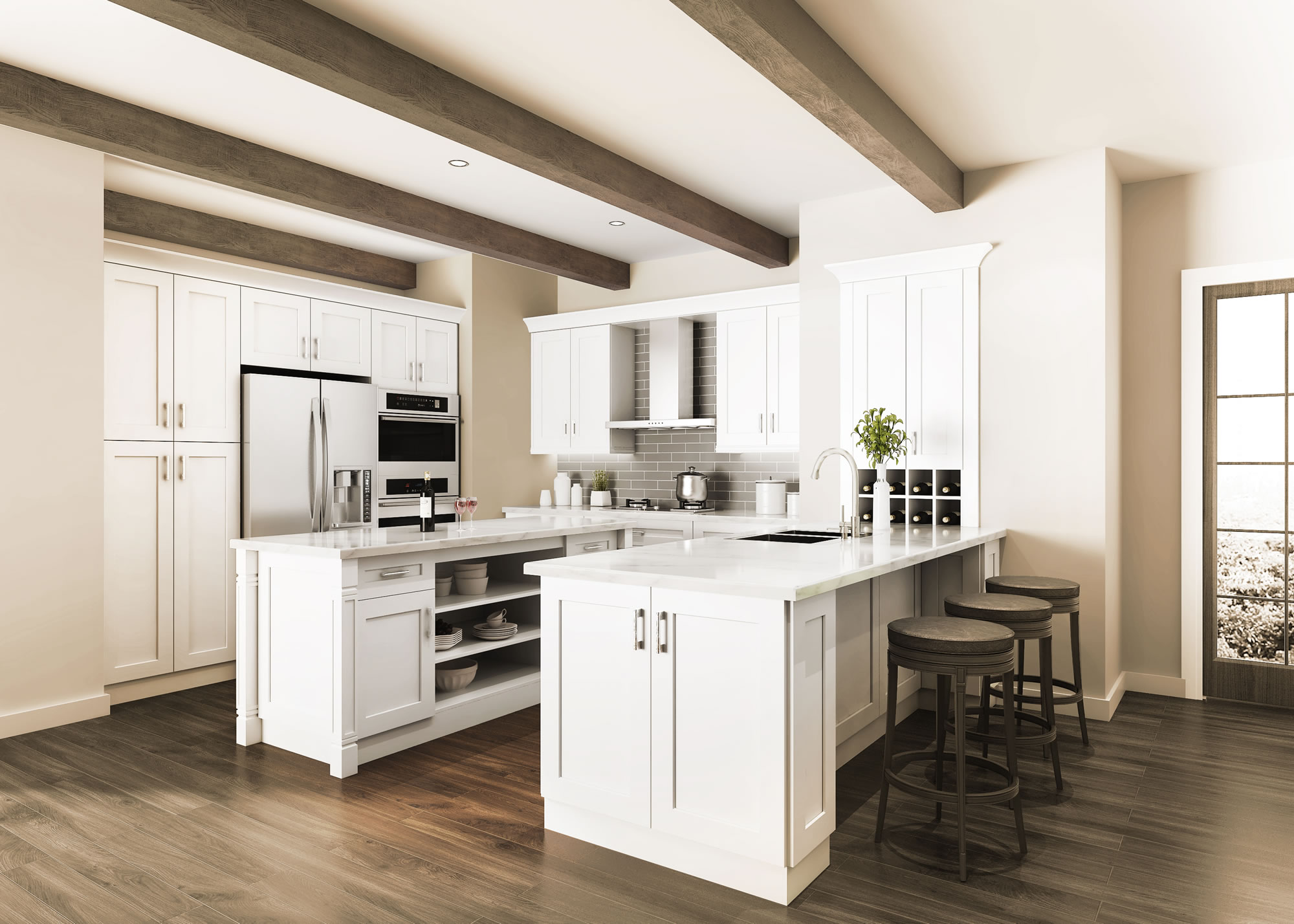 Ivory White Shaker Frameless Kitchen Cabinets
