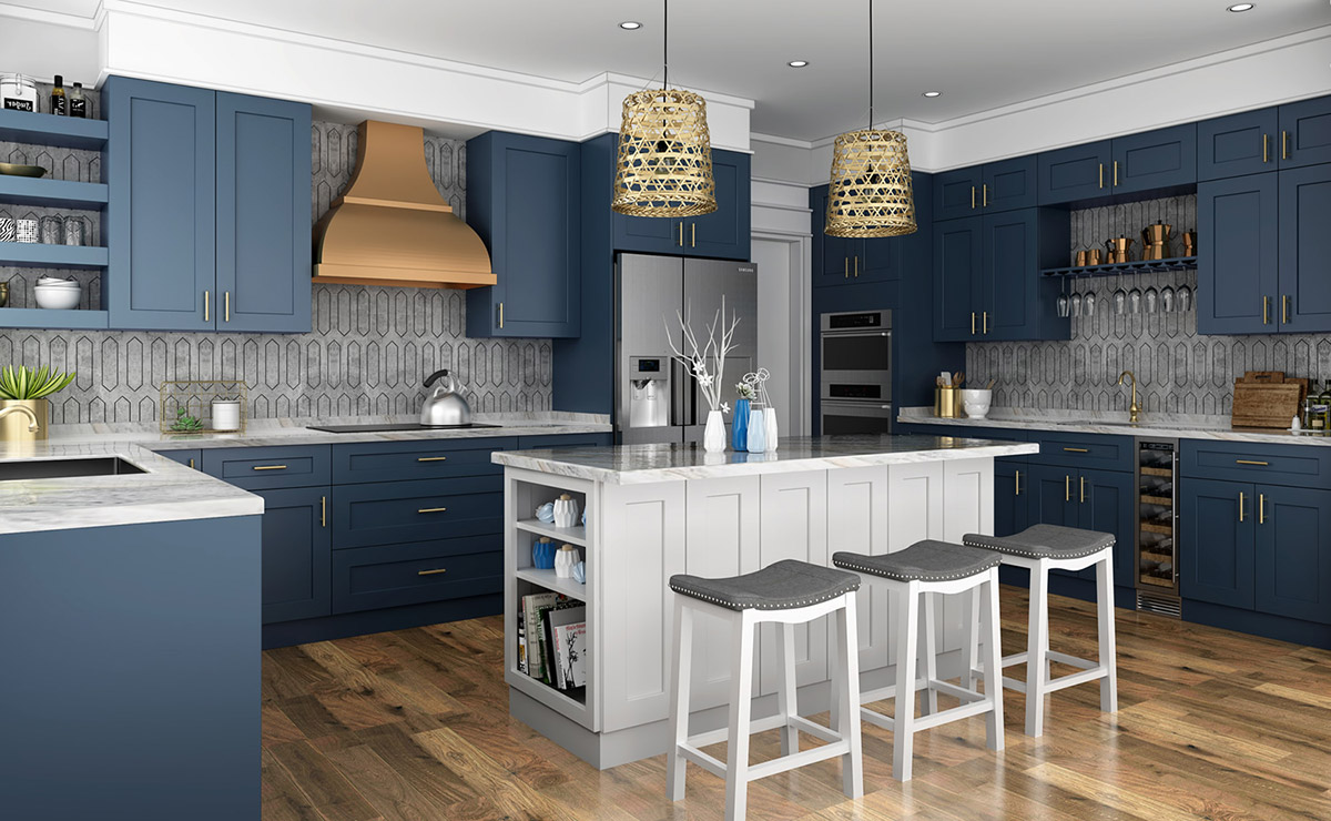 Navy Blue Shaker Frameless Kitchen Cabinets Rta Cabinet Store