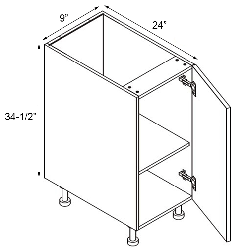 Walnut Frameless Single Door Base Cabinet With Full Height Door - 9″W x 34-1/2″H