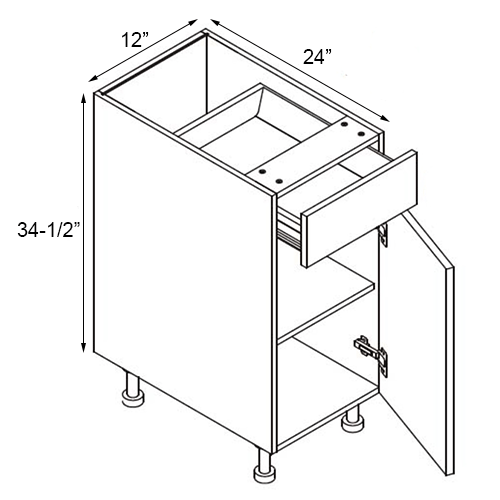 Walnut Frameless Single Door Base Cabinet - 12″W x 34-1/2″H
