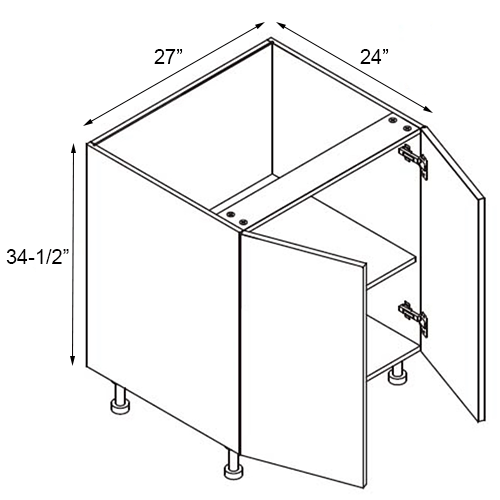 Walnut Frameless Double Door Base Cabinet With Full Height Door - 27″W x 34-1/2″H