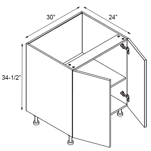 Walnut Frameless Double Door Base Cabinet With Full Height Door - 30″W x 34-1/2″H