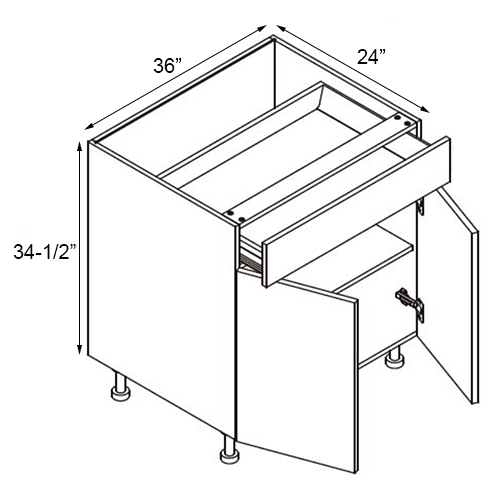 Walnut Frameless Double Door Base Cabinet - 36″W x 34-1/2″H