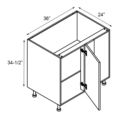 Walnut Frameless Single Door Base Blind Corner Cabinet - 36″W x 34-1/2″H