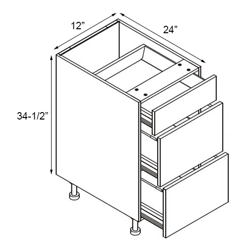 Walnut Frameless Drawer Base Cabinet - 12″W x 34-1/2″H