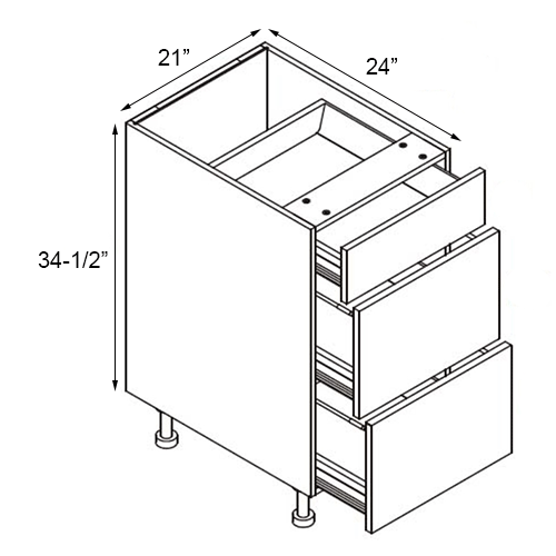 Walnut Frameless Drawer Base Cabinet - 21″W x 34-1/2″H