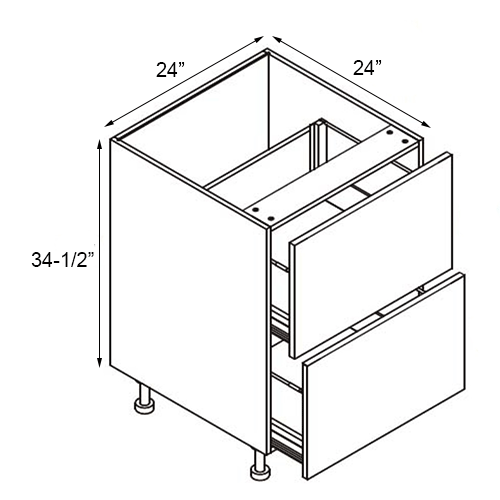 Walnut Frameless Two-Drawer Base Cabinet - 24″W x 34-1/2″H