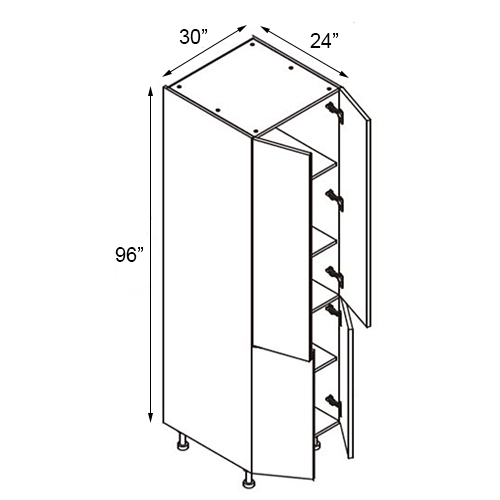 Walnut Frameless Four Door Pantry Cabinet - 30″W x 96″H