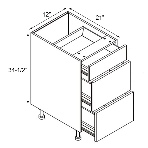Walnut Frameless Vanity Drawer Base Cabinet - 12″W x 34-1/2″H