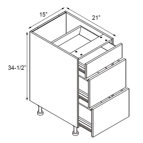 Walnut Frameless Vanity Drawer Base Cabinet - 15″W x 34-1/2″H