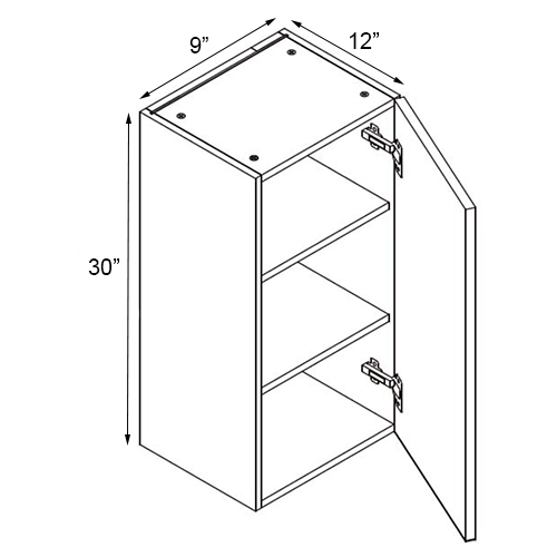 Walnut Frameless Single Door Wall Cabinet - 9″W x 30″H