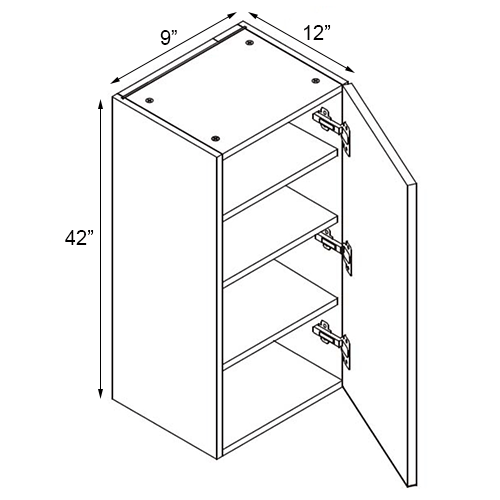 Walnut Frameless Single Door Wall Cabinet - 9″W x 42″H