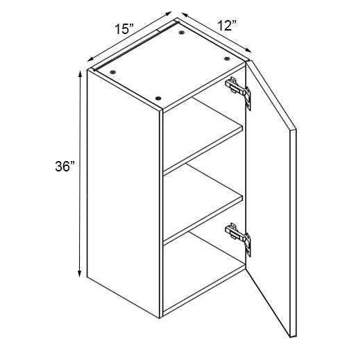 Walnut Frameless Single Door Wall Cabinet - 15″W x 36″H
