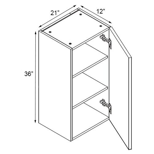 Walnut Frameless Single Door Wall Cabinet - 21″W x 36″H