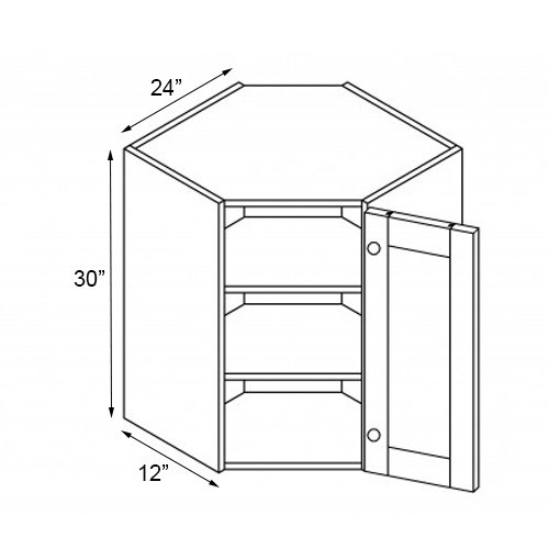 Walnut Frameless Single Door Wall Diagonal Corner Cabinet - 24″W x 30″H