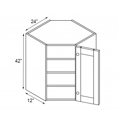 Walnut Frameless Single Door Wall Diagonal Corner Cabinet - 24″W x 42″H