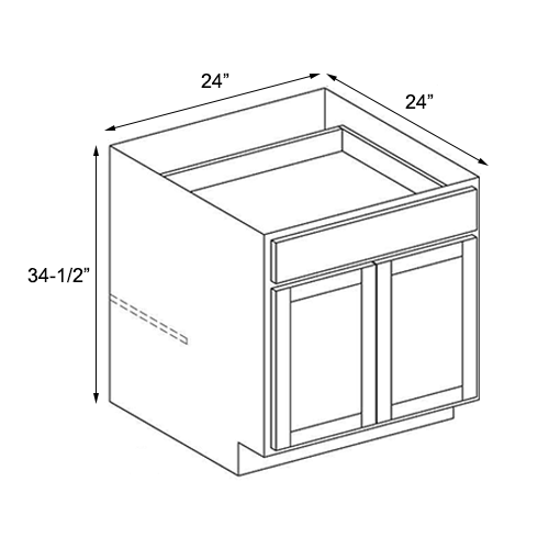 Frameless White Shaker Double Door Base Cabinet - 24″W x 34-1/2″H (Assembled)