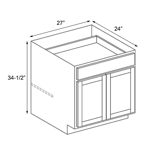 Frameless White Shaker Double Door Base Cabinet - 27″W x 34-1/2″H (Assembled)