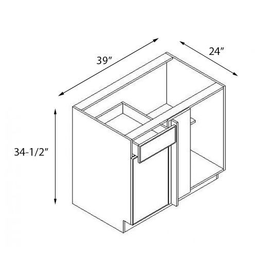 Frameless White Shaker Base Blind Cabinet - 39″W x 34-1/2″H (Assembled)