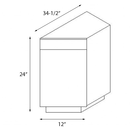 Frameless White Shaker Base End Angle Cabinet With Left Side Door - 12″W x 34-1/2″H (Assembled)