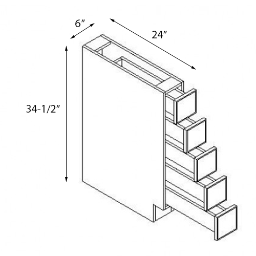 Frameless White Shaker Base Spice Drawer Cabinet - 6″W x 34-1/2″H (Assembled)