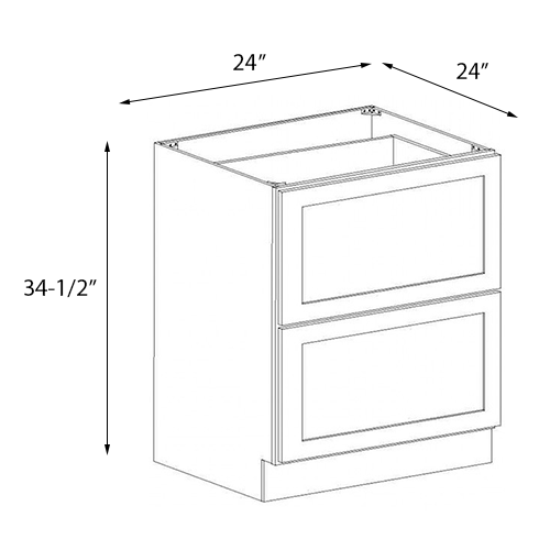 Frameless White Shaker Base Drawer Cabinet - 24″W x 34-1/2″H