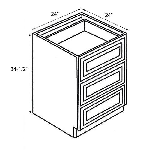 Frameless White Shaker Base Drawer Cabinet - 24″W x 34-1/2″H (Assembled)