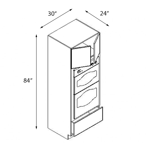 Frameless White Shaker Double Oven Cabinet - 30″W x 84″H