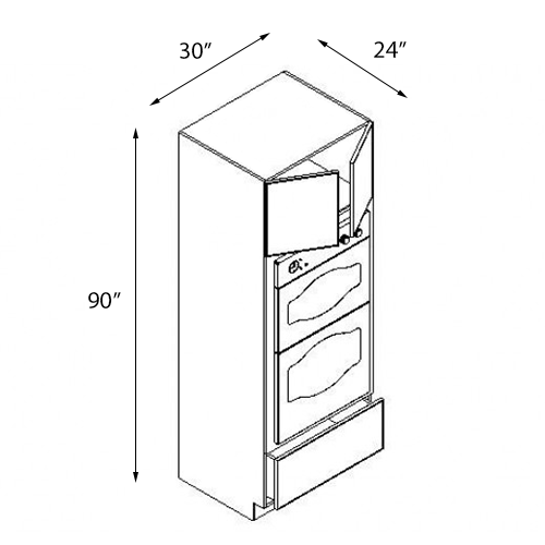 Frameless White Shaker Double Oven Cabinet - 30″W x 90″H