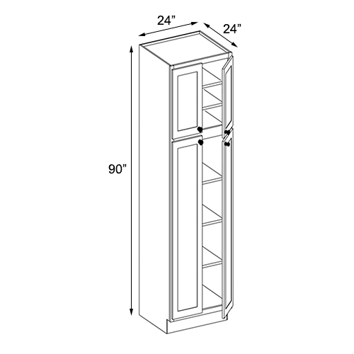 Frameless White Shaker Double Door Pantry Cabinet - 24″W x 90″H (Assembled)