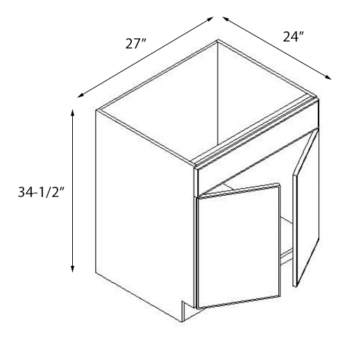 Frameless White Shaker Double Door Sink Base Cabinet - 27″W x 34-1/2″H (Assembled)