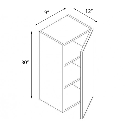 Frameless White Shaker Single Door Wall Cabinet - 9″W x 30″H