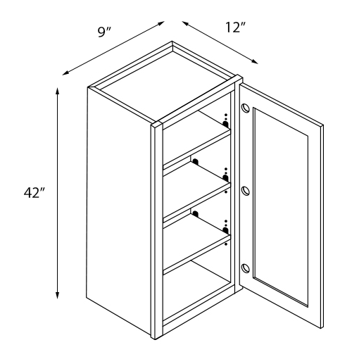 Frameless White Shaker Single Door Wall Cabinet - 9″W x 42″H
