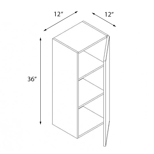 Frameless White Shaker Single Door Wall Cabinet - 12″W x 36″H