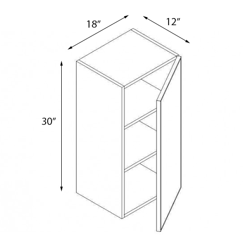 Frameless White Shaker Single Door Wall Cabinet - 18″W x 30″H (Assembled)
