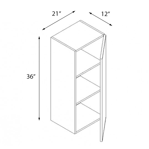 Frameless White Shaker Single Door Wall Cabinet - 21″W x 36″H