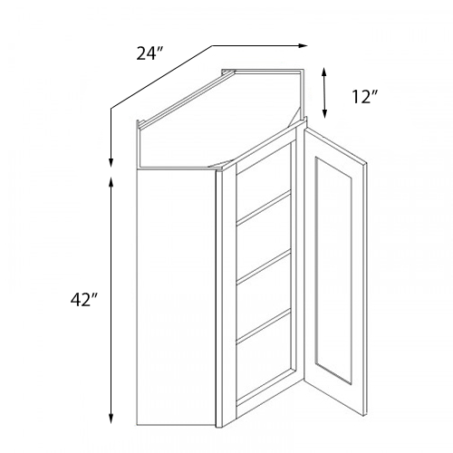 Frameless White Shaker Single Door Wall Diagonal Cabinet - 24″W x 42″H