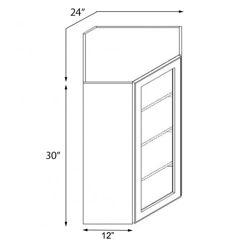 Frameless White Shaker Single Door Wall Diagonal Open Face Cabinet - 24″W x 30″H