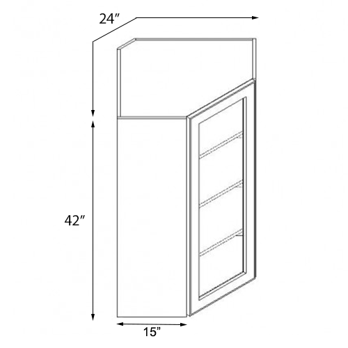 Frameless White Shaker Single Door Wall Diagonal Open Face Cabinet - 24″W x 42″H