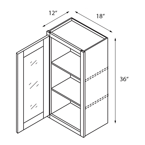Frameless White Shaker Single Door Wall Open Face Cabinet - 18″W x 36″H (Assembled)