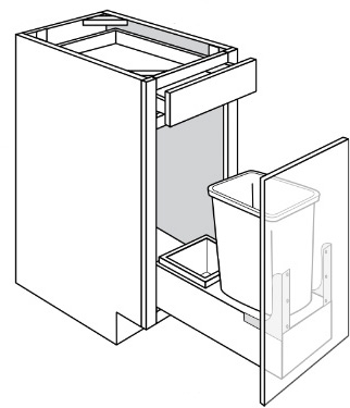 Devon Shaker Single Door Base Cabinet w/ Soft-Close Trash Pullout 15″W