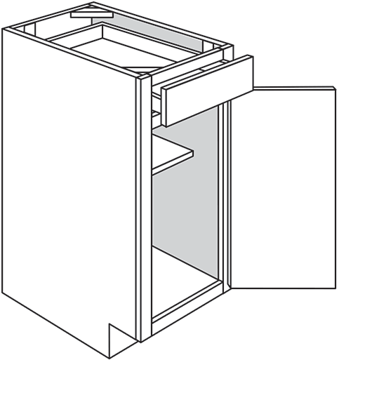 Rustic Shaker Single Door Base Cabinet w/ Two-Tier Cutlery Drawer 18″W
