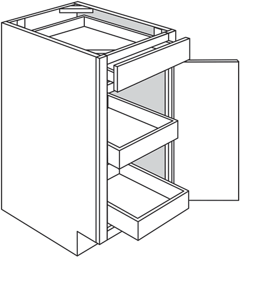Radnor Slab Single Door Base Cabinet w/ 2 Soft-Close Rollout Trays 18″W