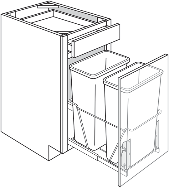 Rustic Shaker Single Door Base Cabinet w/ Door Mounted Trash Pullout 18″W