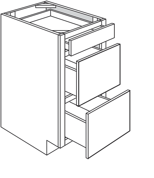 Rustic Shaker Three Drawer Base Cabinet 18″W