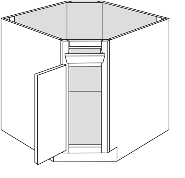 Radnor Slab Single Door Diagonal Sink Base Cabinet w/ Tiltout Tray 36″W