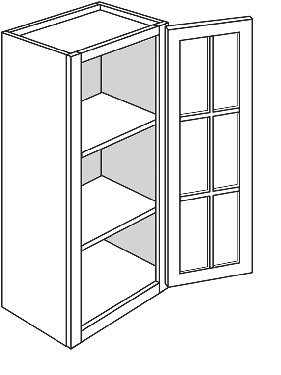 Devon Shaker Single Door Wall Cabinet w/ Glass Door 18″W x 36″H