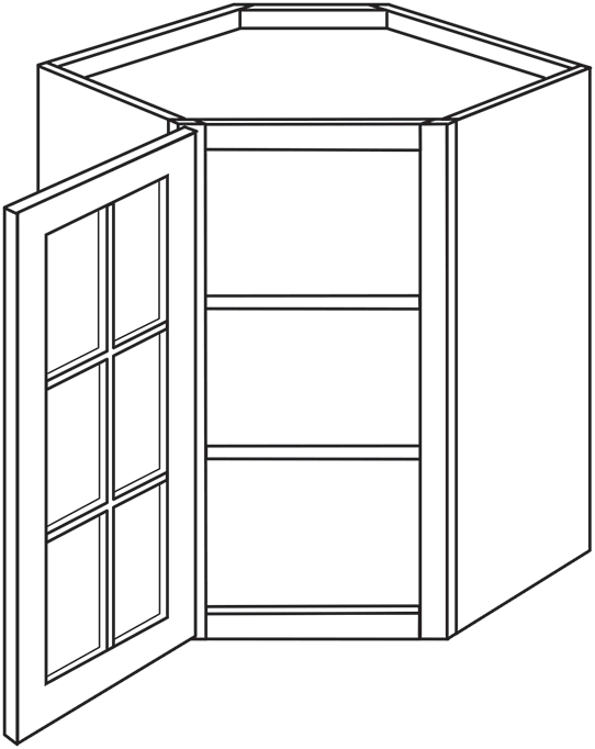 Radnor Slab Single Door Diagonal Wall Cabinet w/ Glass Door 24″W x 30″H