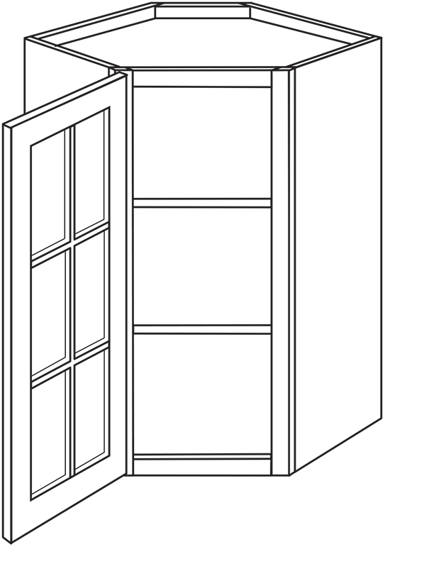 Devon Shaker Single Door Diagonal Wall Cabinet w/ Glass Door 24″W x 36″H
