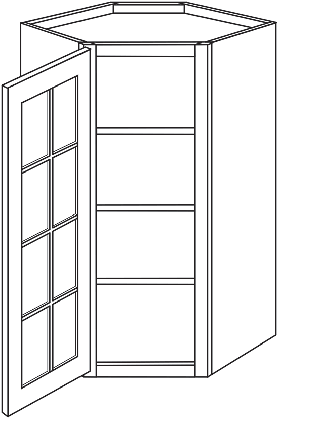 Devon Shaker Single Door Diagonal Wall Cabinet w/ Glass Door 24″W x 42″H